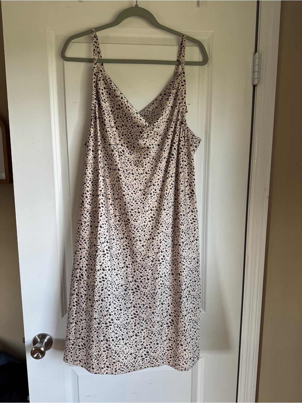 Beige & Black Printed Slip Dress